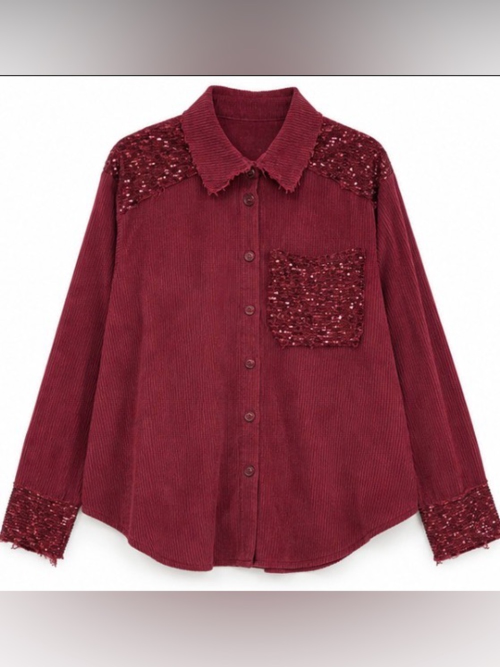 Umgee Sample Burgundy Corduroy Sequin Button Down Shacket S/M